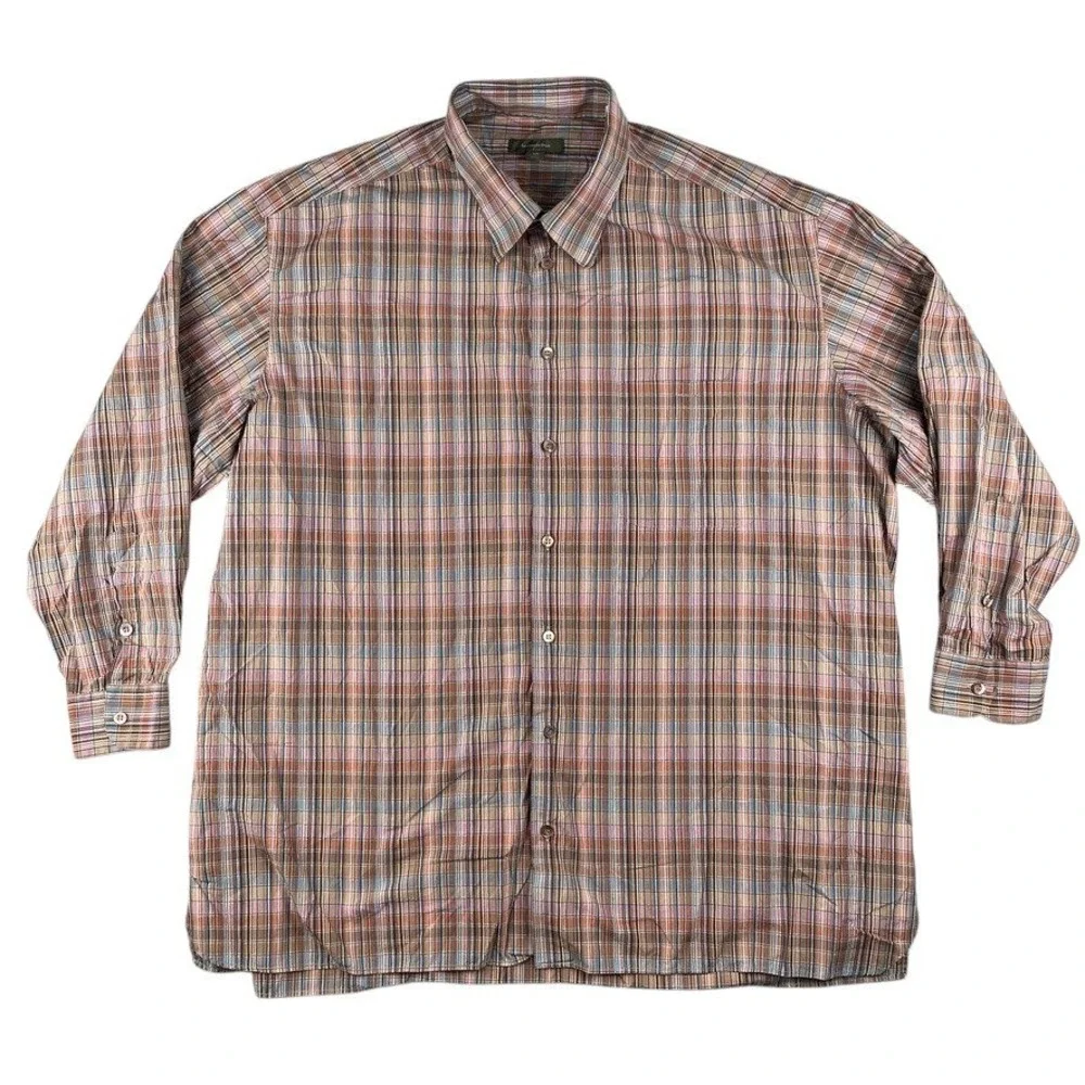 Ermenegildo Zegna Shirt Men's 3XB Multicolor Plaid Long Sleeve Made in Italy EUC